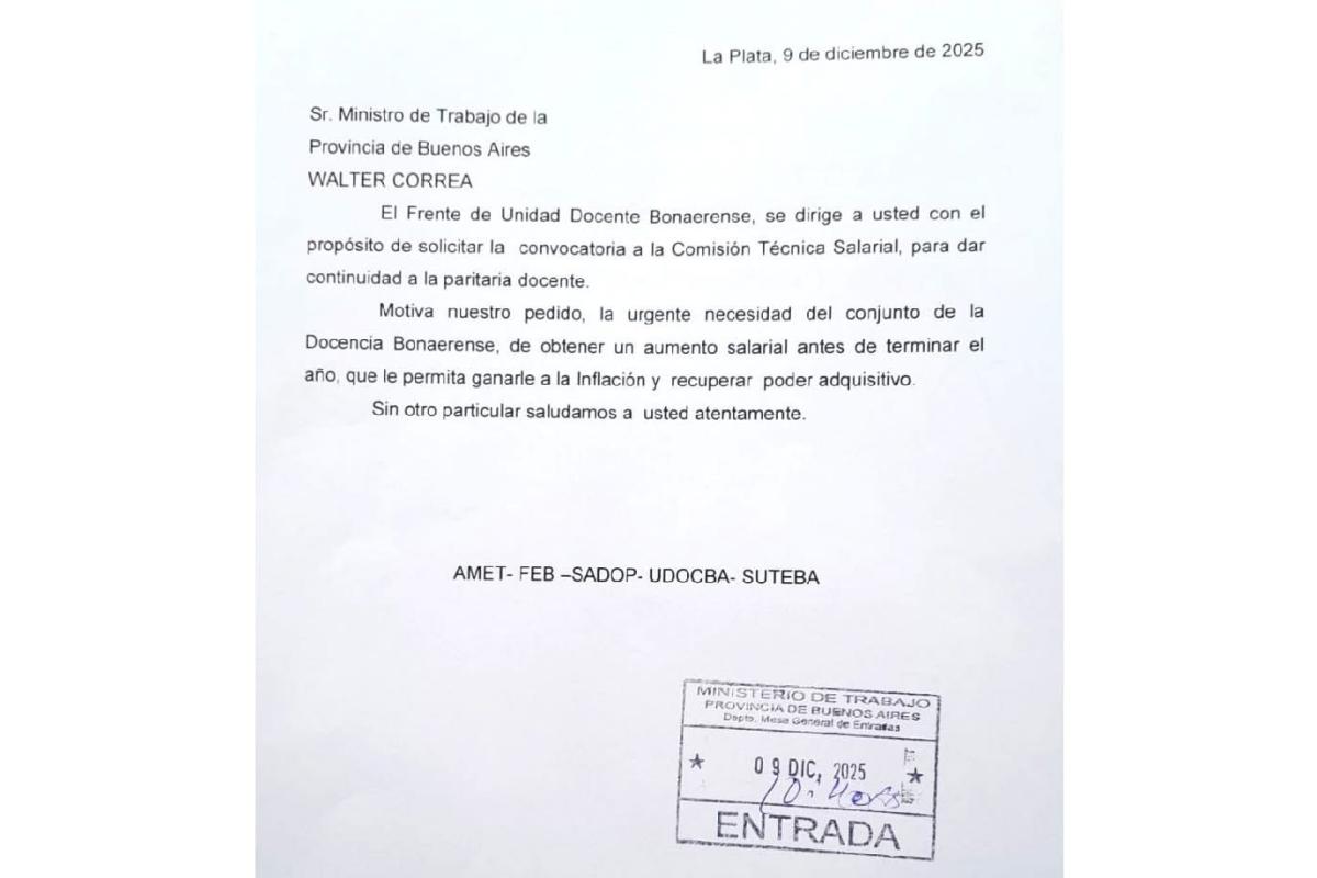 El FUDB pidió la inmediata reapertura de la paritaria salarial docente en la Provincia
