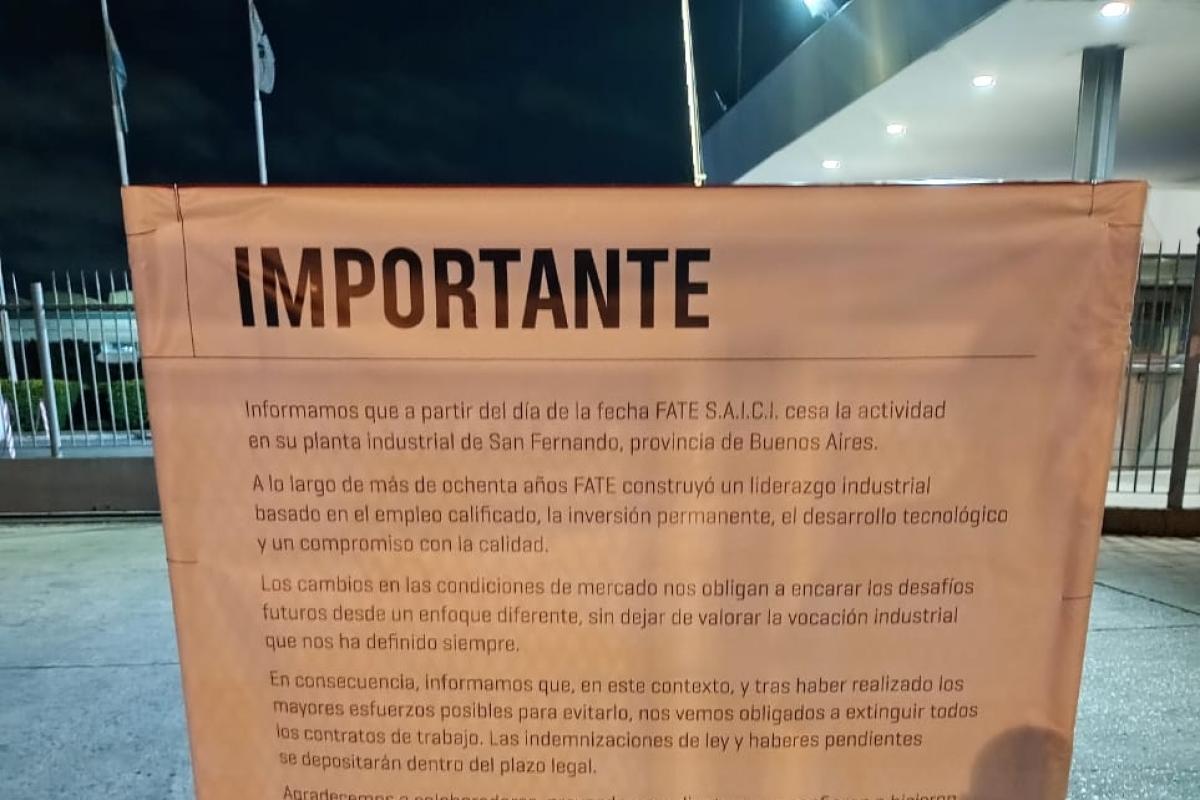 Sin acuerdo en Trabajo por el conflicto en Fate: la empresa pidió desalojar la planta y el gremio exigió reincorporaciones