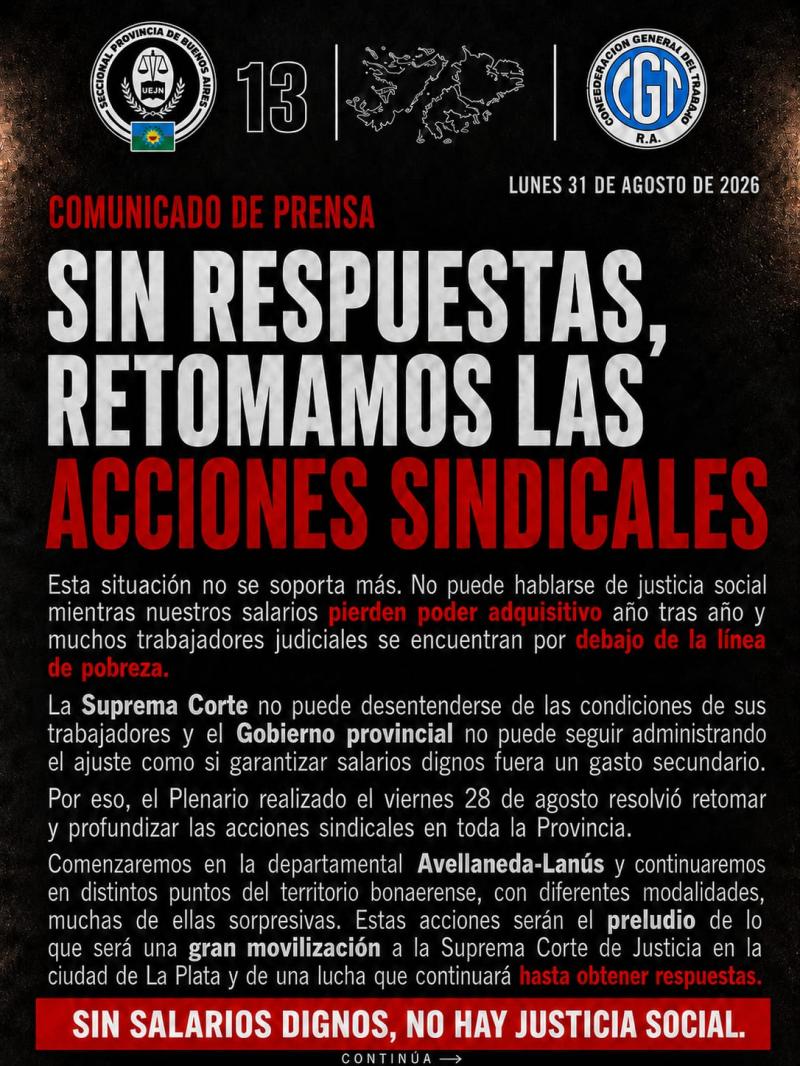 Judiciales bonaerenses vuelven a la calle y preparan una gran movilización contra el deterioro salarial