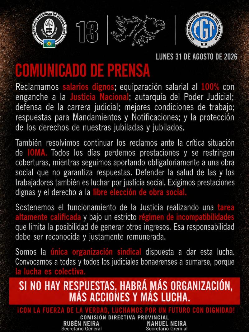 Judiciales bonaerenses vuelven a la calle y preparan una gran movilización contra el deterioro salarial
